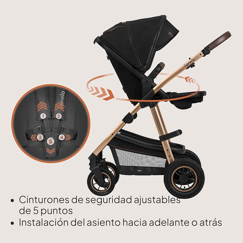 Amber Coche de bebé multifuncional 2 en 1 Conjunto silla de paseo con el Asiento de Cubo e Capazo Manillar regulable Bolsa Mosquitero Protector de lluvia