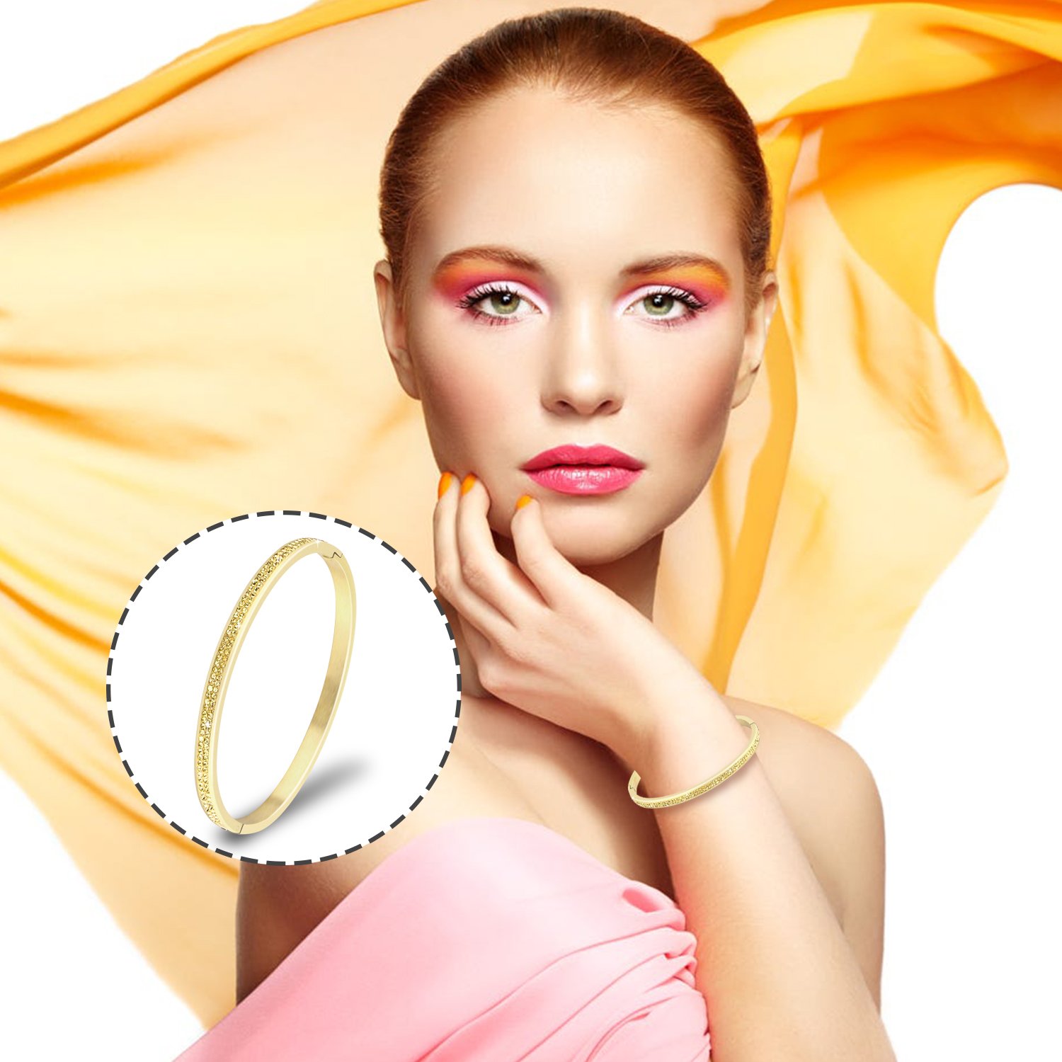 UHIBROS, Fashion Jewelry Women‘s Bracelet Wristband Bangle Stainless Steel Gem Metal (Gold)