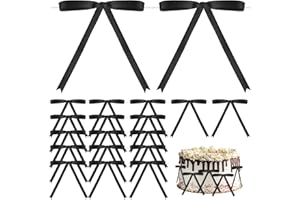 PROSUITES 60 Pcs Twist Tie Bows Black Bows for Cake Decorating, Satin Ribbon Bows for Gift Wrapping Crafts Treat Bags, 5 x 7 Inch