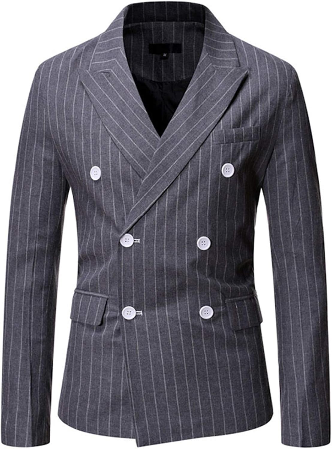 Chyoieya Schwarz-gestreifter Herren-Blazer, modisch, zweireihig, für