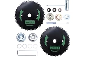 2 Pack 9“ x 20T Carbon Steel Chainsaw Brush Cutter Blade for Weedeater- Universal Adapter Kit with 3 Round Files