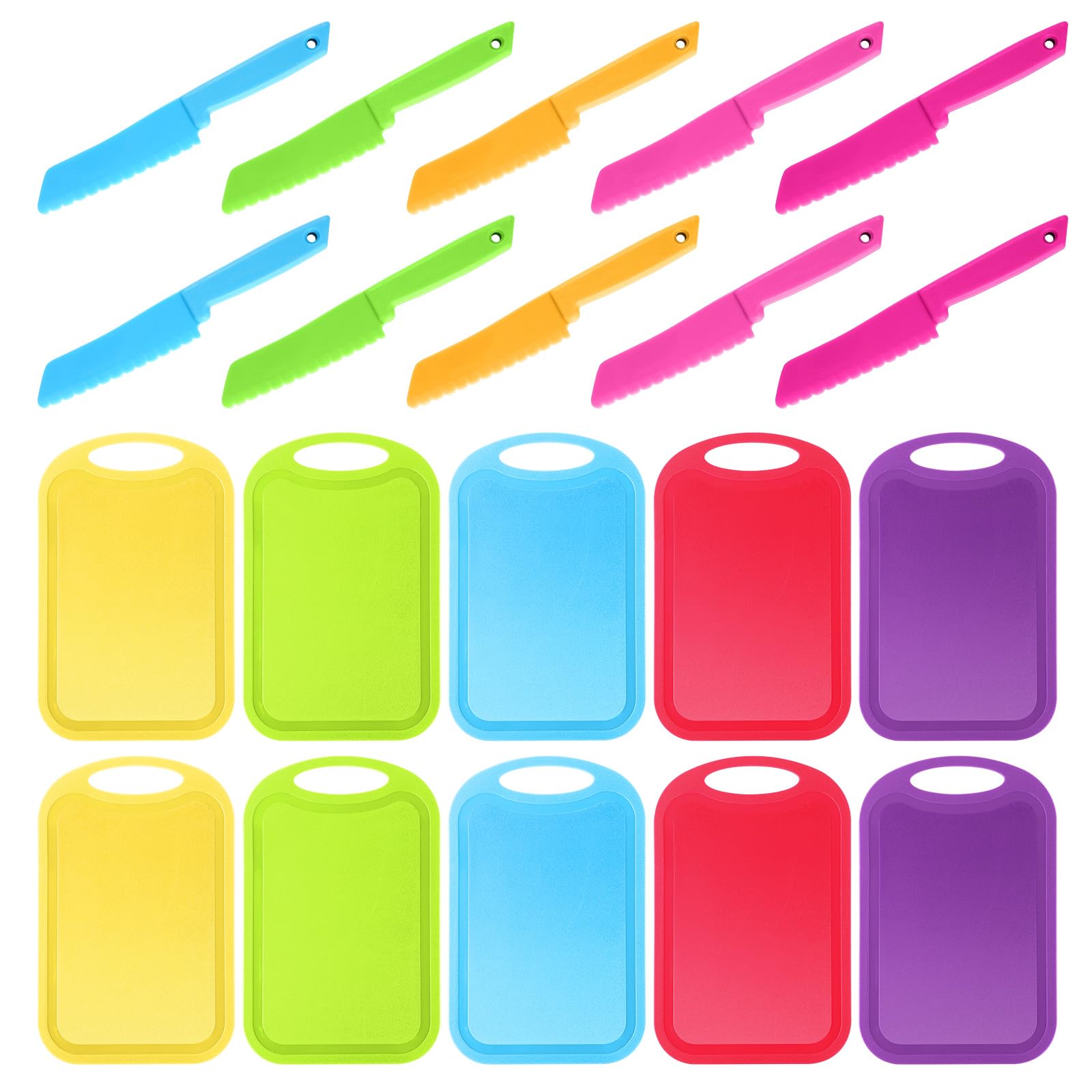 Photo 1 of Yinkin 20 Pcs Kids Plastic Knife Set with Cutting Board Toddler Knife Tools, Including 10 Child Safe Knife 10 Chopping Board Kids Cooking Utensils for Cooking Club, Preschool