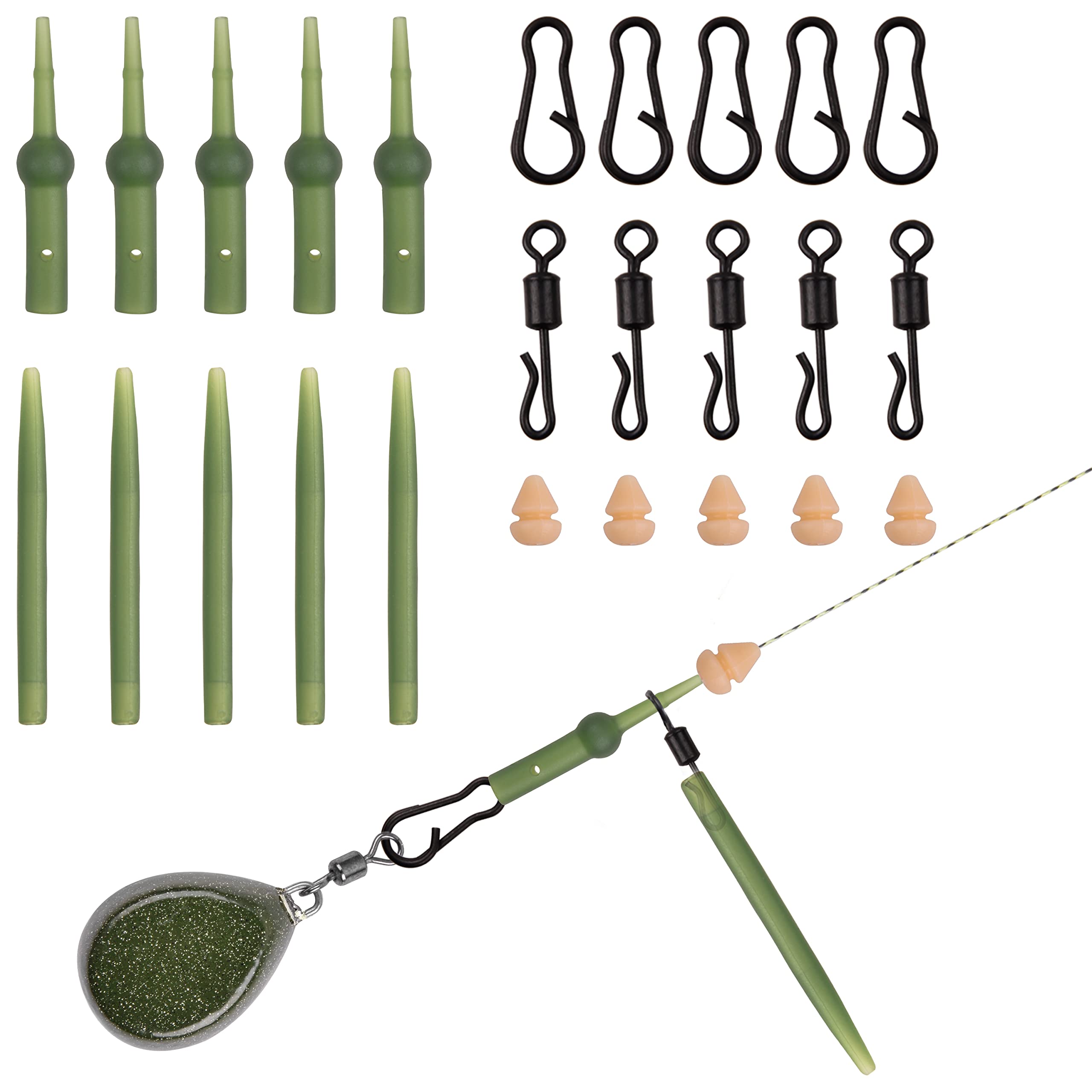 Carp Fishing Rigs Helicopter Kit for Coarse, Chod Rig Buffers Beads Quick Change Swivels Anti-tangle Sleeves Carp Fishing Tackle, 101pcs/box