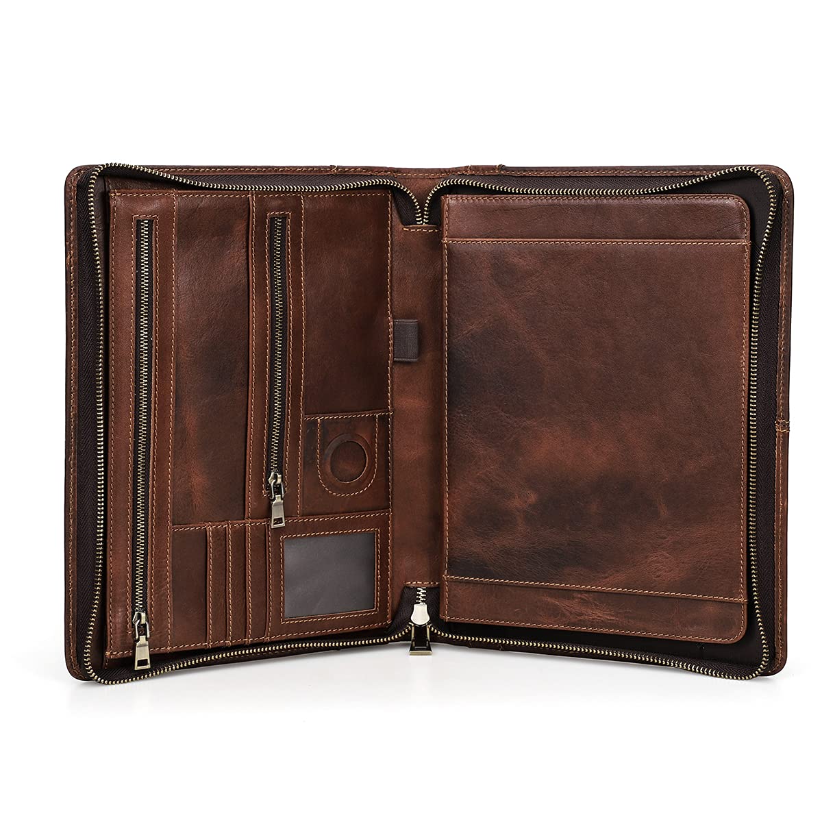 Hiram Handmade Italian Leather Padfolio Business Multi-Function Portfolio Work Organizer, Vintage Leather Conference Folder for iPad Pro 11” with Notepad Holder