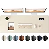 Aothia Leather Desk Pad Protector - Large Mouse Pad, Office Mat, Non-Slip PU Leather Blotter, Laptop Desk Pad, Waterproof Writing Pad for Office and Home (Beige, 38" x 13.7")