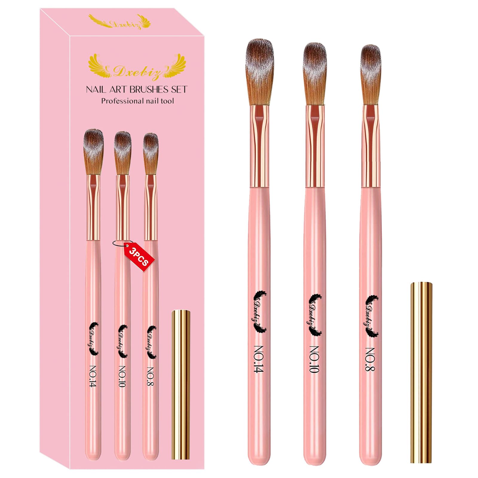 Acrylic Nail Brush Set 3PCS Acrylic Brushes for Nails, Acrylic Nail Brushes, Size 8/10/14 Acrylic Brush Durable Brush for Beginner, 3D Nail Carving Tool Women Gift Set