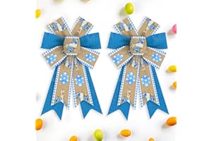 Estivaux 2 Pieces Easter Bows for Wreath, Easter Wreath Bows Blue Natural Burlap Bows Eggs Bunny Craft Bows Spring Bows for Front Door Easter Spring Birthday Party Decorations