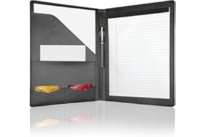 MOWPOG Professional Padfolio Portfolio Binder, Faux Leather Interview Resume Folder, Letter Size A4 Legal Writing Pad Holder, Document Organizer for Business School Office Conference (Black)