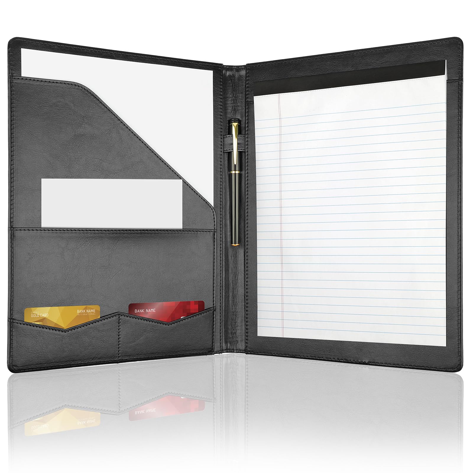 Photo 1 of MOWPOG Professional Padfolio Portfolio Binder, Faux Leather Interview Resume Folder, Letter Size A4 Legal Writing Pad Holder, Document Organizer for Business School Office Conference (Black)