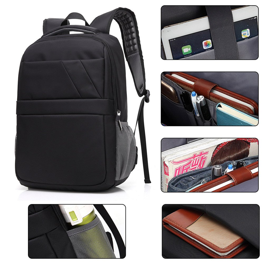 Mochila antirrobo Mochila para Ordenador Portátil 15.6 pulgadas impermeable con carga USB para hombres y mujeres, Escuela Universitaria senderismo, para Trabajo, Diario, Ocio-Negro