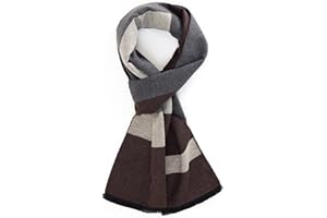 TAMOUKOC Men's Winter Warm Scarf Premium Cashmere Feel, Luxuriously Soft Long Plaid Pattern