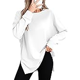Laughido Women's Long Sleeve Crew Neck Slit Oversized Sweatshirts Pullover Loose Casual Tunic Tops 2025 Fall Clothes