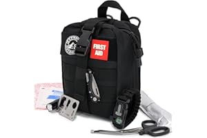 The Brazos First Aid Survival Kit, 250 Pieces, Hiking & Camping Essentials, Survival Gear and First Aid Combo for Emergency Preparedness, Lightweight, Portable, Tactical Clips & Closures, Black