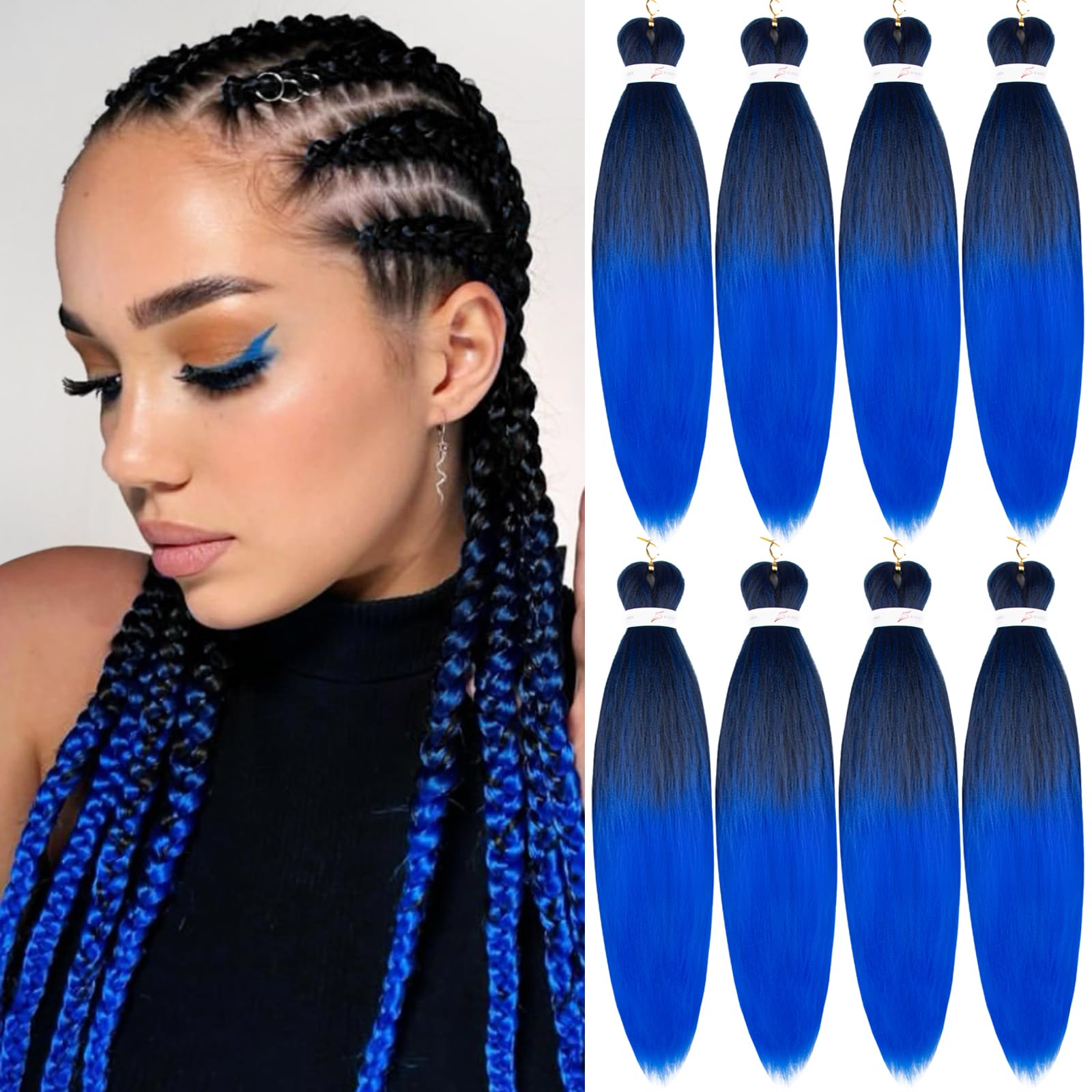 Pre-stretched Braiding Hair Professional Easy Crochet Braid Hair 26 Inch 8 Packs Hot Water Setting Soft Synthetic Braiding Hair Extension for Twist Senegalese Crochet Hair (26 inch, 1B/blue) โ image 1