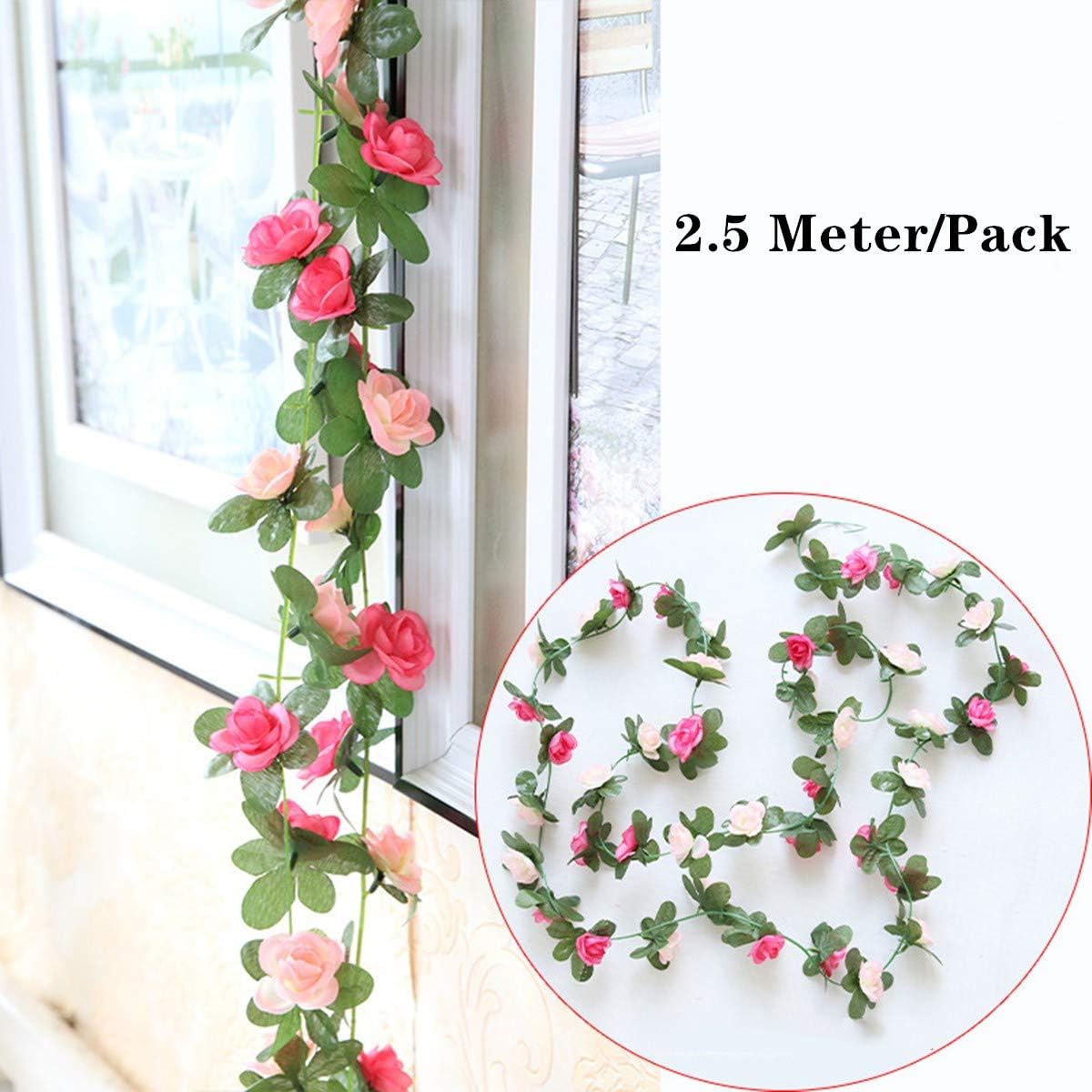 2 Pack Artificial Rose Flower Garland Fake Rose,8.2 ft /2.5m Flower Vine Artificial Flower Hanging Rose Garlands for Home Hotel Office Wedding Party Garden Craft Art Decor - Image 5
