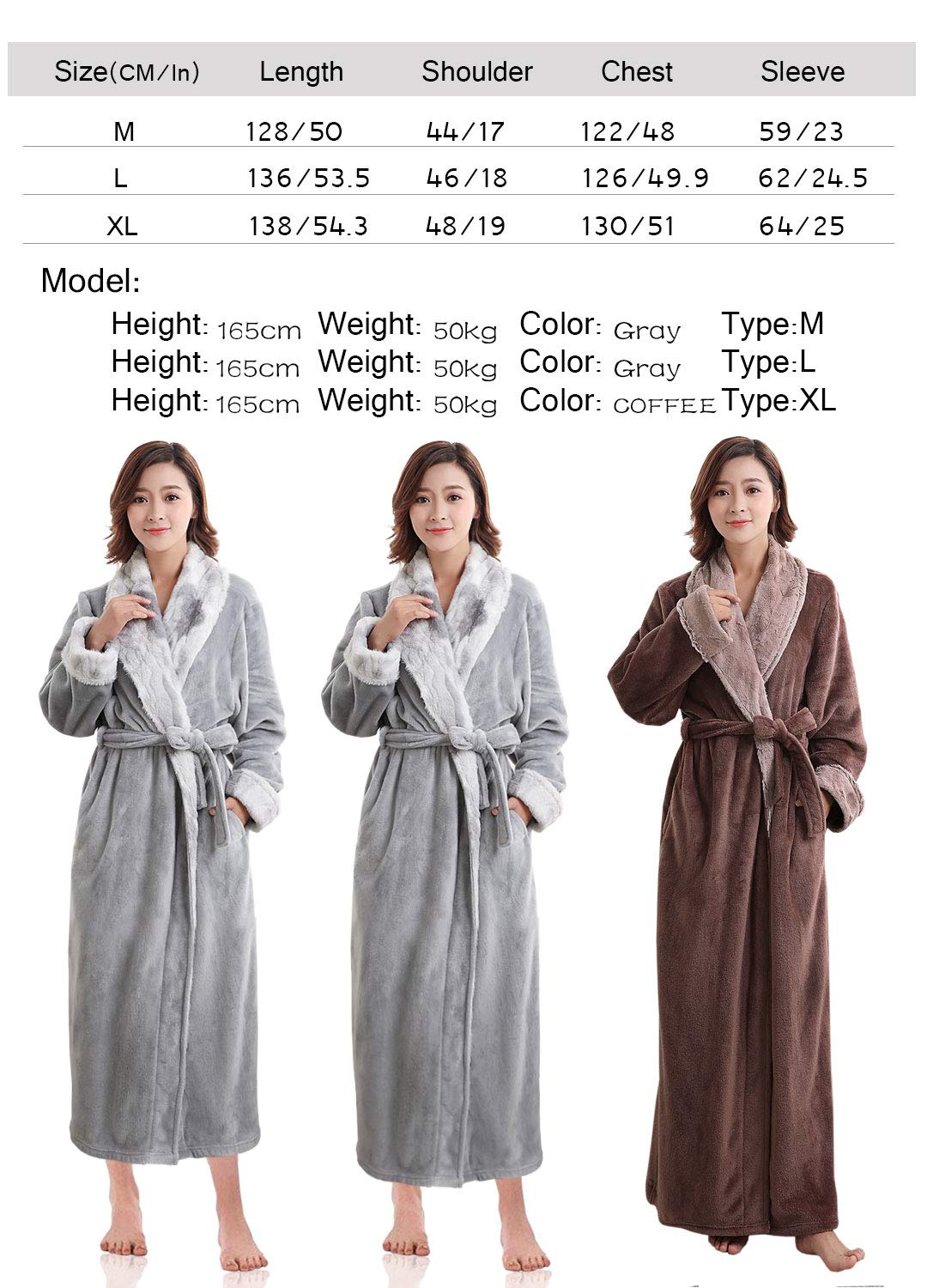 CaiDieNu Mikrofaser Bademantel für Damen Morgenmantel Korallen Vlies Saunamantel, weich und flauschig, mit Schalkragen Gürtel und Taschen