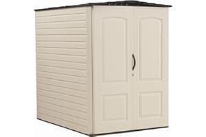 Rubbermaid Large Vertical Resin Outdoor Storage Shed With Floor (6.2 x 4.6 Ft), Weather Resistant, Beige/Brown, Organization for Home/Backyard/Garden Tools/Lawn Mower/Bike Storage/Pool Supplies
