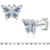 SOLOLIKE 925 Sterling Silver Butterfly Earrings with Birthstone: Butterfly Stud Earrings Dainty Birthstones Studs Screw Back for Teens Loved Ones Birthday Mother's Day Christmas Jewelry Gifts