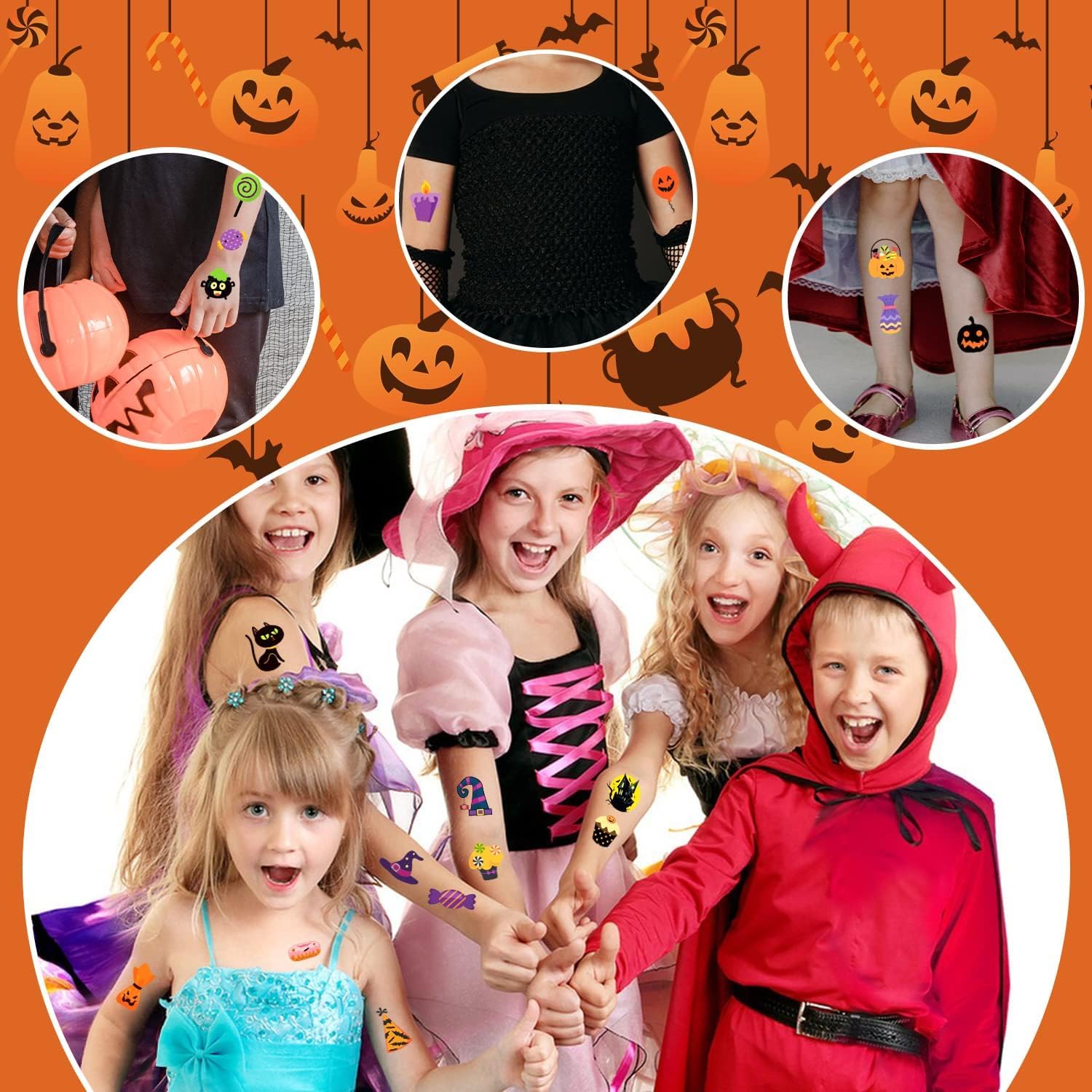 Partywind 204 Individually Wrapped Sheets Halloween Tattoos for Kids Party Supplies, Halloween Pumpkin Decorations, Halloween Treats Goodie Bag Stuffers for Boys and Girls