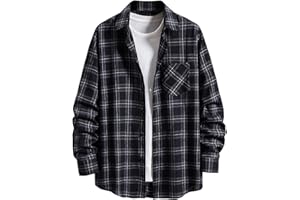 AYMNLOX Plaid Shirt Men 2023 Fall Fashion Long Sleeve Button Shirts Jacket Casual Stylish Collar Shirt with Pocket Loose Coat