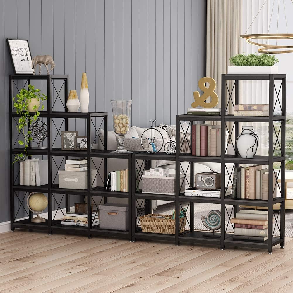 Tribesigns 12 Shelves Bookshelf, Industrial Ladder Corner Bookshelf 9 Cubes Stepped Etagere Bookcase, Rustic 5-Tier Display Shelf Storage Organizer for Home Office (Black): Kitchen & Dining