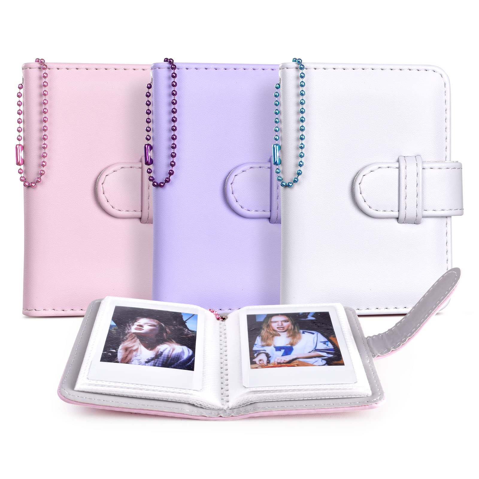HIYQIN 3 Pack - Mini Photo Albums for Fujifilm Instax Mini Film 54x86mm, 2x3 Pocket Size Photo Album for Fujifilm Instax Mini 13 12 11 9 8 7s 8+ 99 EVO LiPlay/LiPlay+ - Pink/Purple/White