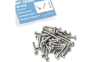 MRIUUOD 35Pcs M4x25mm Machine Screws Pan Phillips Cross Pan Head M4-0.7mm Short Screw Truss Bolts 304 Stainless Steel Metric Fully Thread Fasteners Bolts for Furniture Repairs and 3D Printer