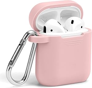 GMYLE Compatible with AirPods Case, Silicone Protective Shockproof Wireless Charging Airpods Earbuds Case Cover Skin with Keychain Set, Women Girls Men, for Apple AirPods 2 & 1 – Rose Quartz