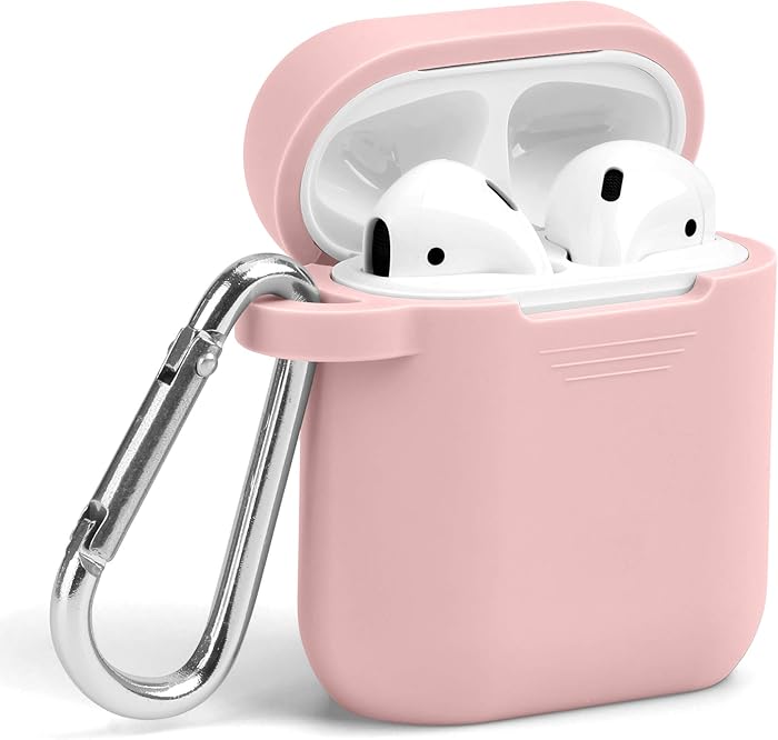 GMYLE Compatible with AirPods Case, Silicone Protective Shockproof Wireless Charging Airpods Earbuds Case Cover Skin with Keychain Set, Women Girls Men, for Apple AirPods 2 & 1 – Rose Quartz
