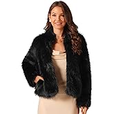 Seta T Women's Faux Fur Coat Long Sleeve Cropped Jacket Open Front Shaggy Winter Outerwear Trendy Clothes with Pockets
