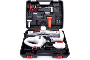Trihelper Electric Car Jack Kit 12V Trailer Floor Jack Stands Set 3 Ton Vehicle Scissor Car Lift for Tire Change and Road Emergency with Impact Wrench