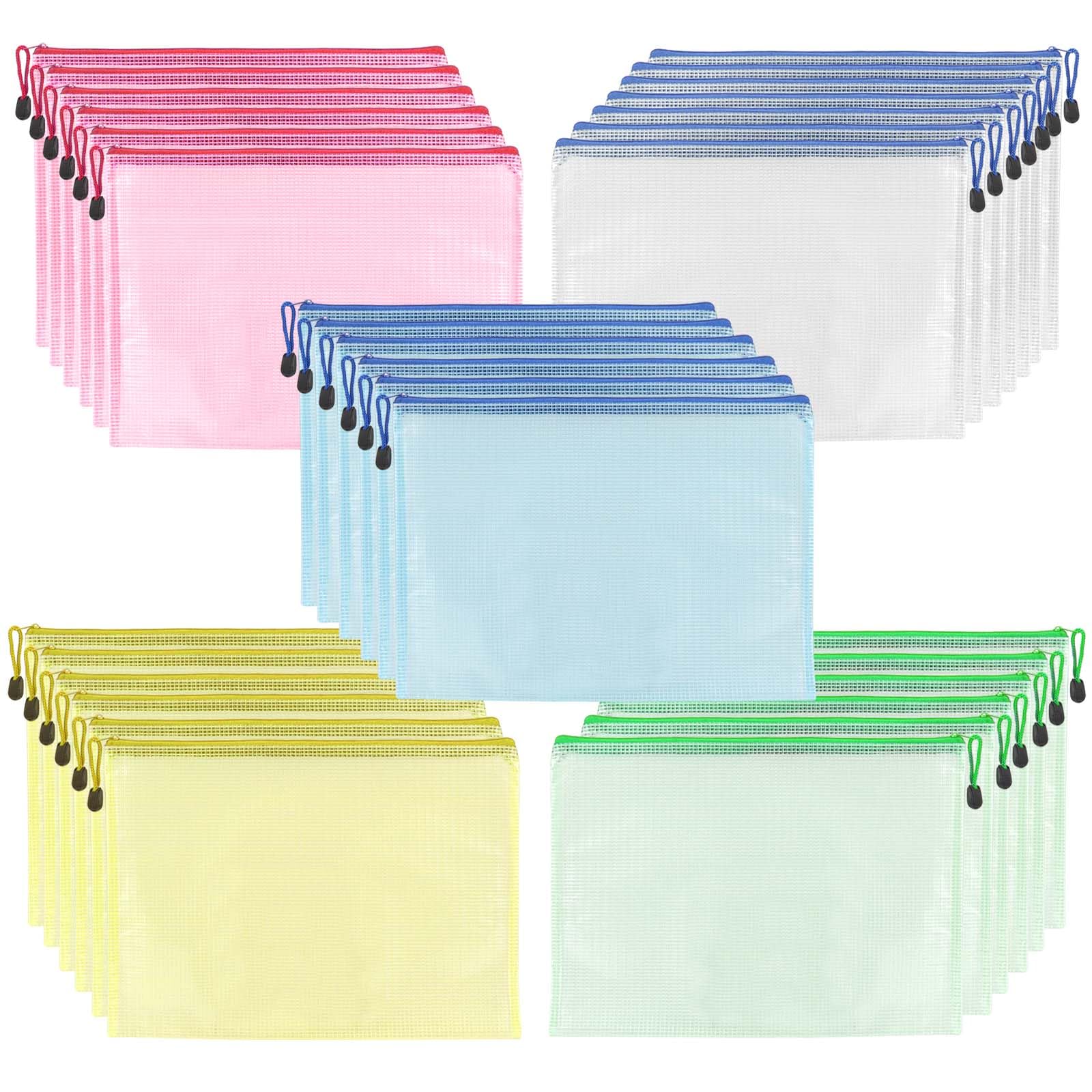 SINJEUN 30 PCS A5 Plastic Wallets with Zip - Document Wallet for Paper, Files and Craft Materials