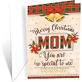 Prime Greetings Christmas Card For Mom, Made in America, Eco-Friendly, Thick Card Stock with Premium Envelope 5in x 7.75in, Packaged in Protective Mailer