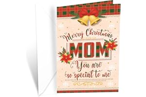 Prime Greetings Christmas Card For Mom, Made in America, Eco-Friendly, Thick Card Stock with Premium Envelope 5in x 7.75in, Packaged in Protective Mailer