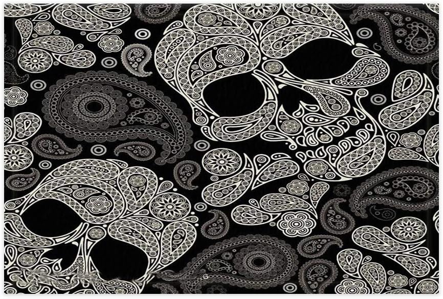 Amazon Com Goeoo Sugar Skull Bath Rugs For Bathroom Vintage Sugar Skull Paisley Floral Flower In Black Shower Mat 15 7x23 6in Doormat For Home Decor Kitchen Dining