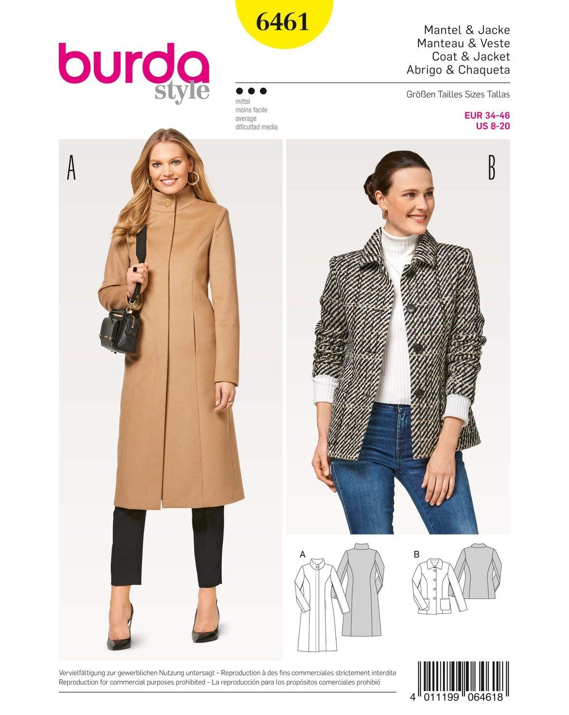 Burda Style Sewing Pattern B6461 Misses' Coats