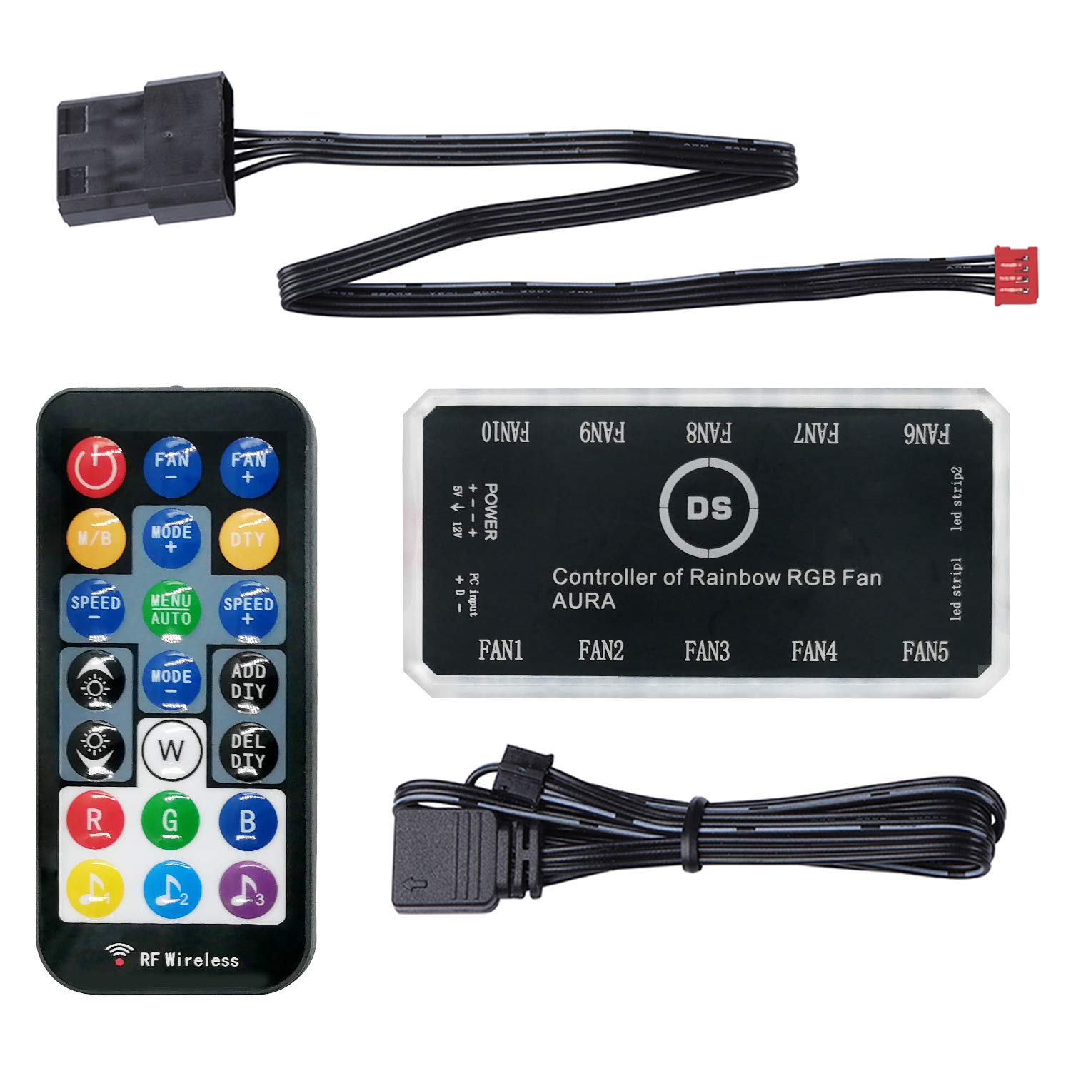 DS Rainbow RGB Fans and LED Strip Sync Controller Only for DS A D E G Series Fans, Compatible with Aura or Mystic (5V 3PIN, 6th Gen, O Series)