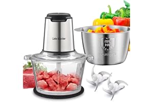 Liebe&Lecker Food Processor, Meat Grinder with 2 Bowls 8 Cup and 8 Cup, Food Chopper Electric Vegetable Chopper with 4 Large Sharp Blades for Fruits, Meat, Vegetables, Baby Food, Nuts, 2 Speed.