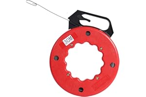 KINJOEK 100 Feet Steel Fish Tape in Red Plastic Housing Retractable Wire Fish Tape Reel Pulling for Heavy Duty Pulls, Short R