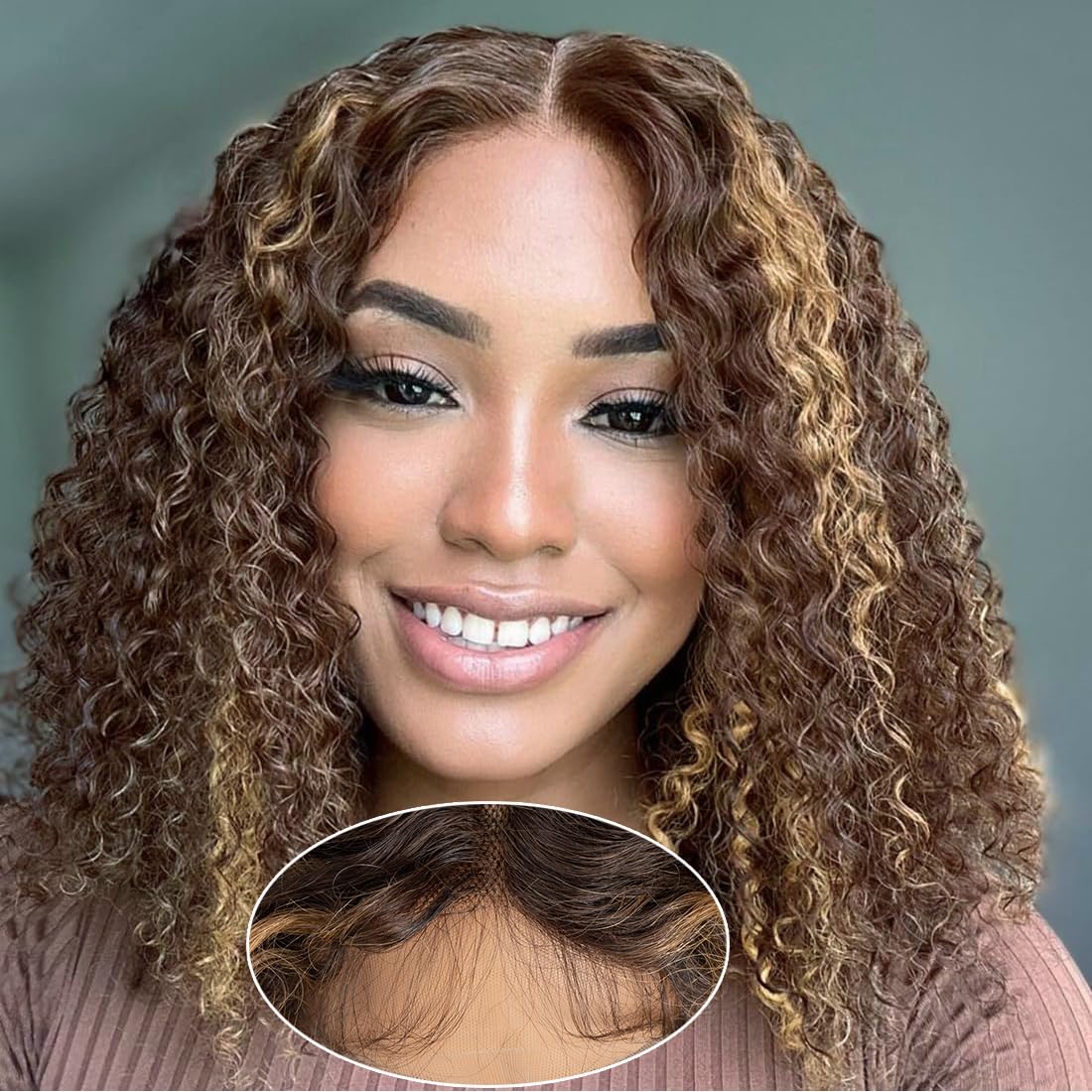 Short Kinky Curly Lace Front Wig 12 inch Bob Deep Curly 13X4X1 HD Lace Front Wig for Women Brazilian Virgin Human Hair Wigs with Bangs Natural Looking TTF4/27-1