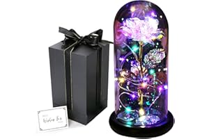 GIIFER Beauty and The Beast Rose Light Up Galaxy Rose Gift for Mom Enchanted Forever Crystal Rose with Butterfly in Glass Dome Artificial Flower Unique Birthday Gifts for Her Grandma Sister Friend (Gold)