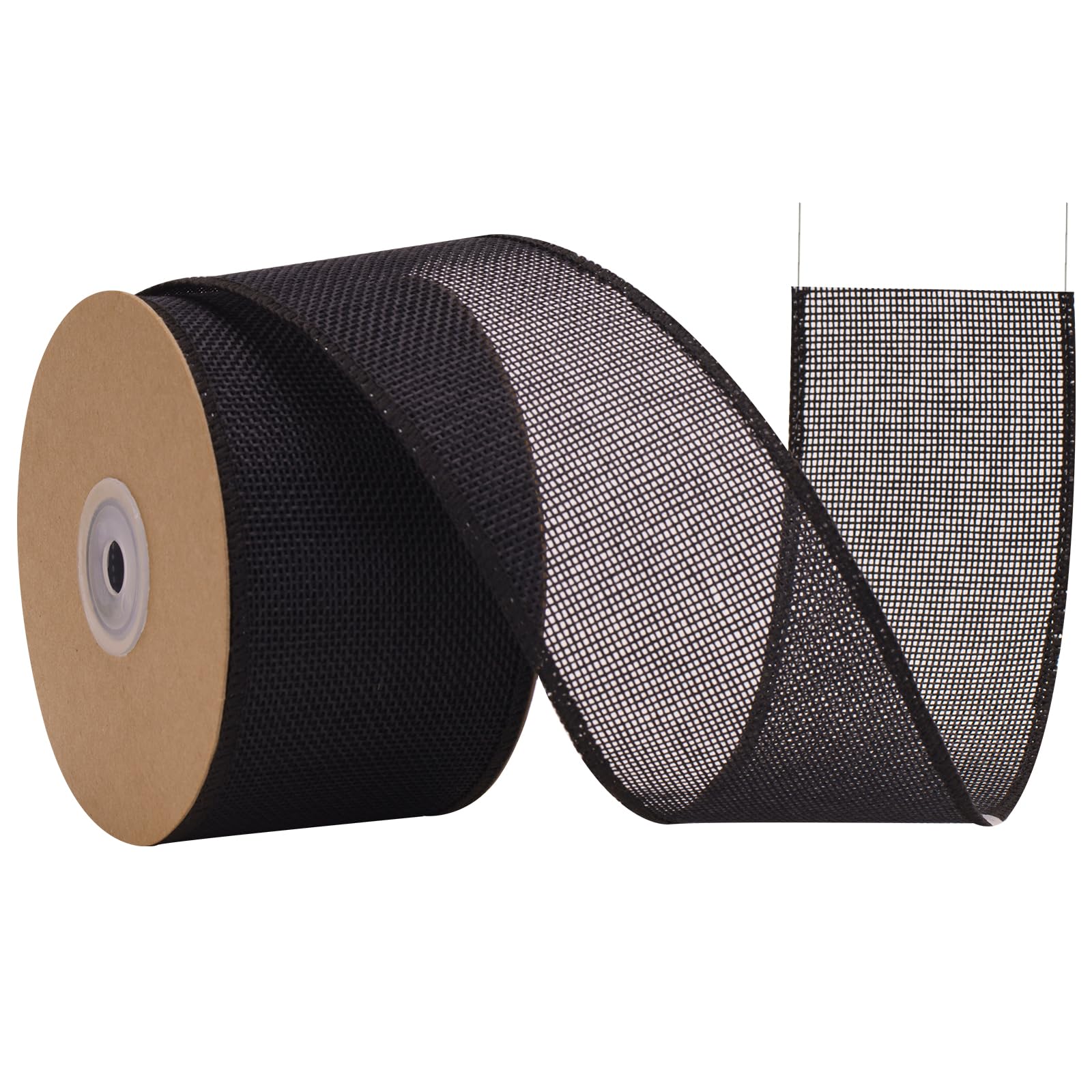 G2PLUS 6.4cm Black Wired Burlap Ribbon: 10m Hessian Ribbon for Crafting, Bows, Gift Wrapping, Wreaths, Christmas Decoration