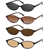 YMRFW Retro Oval Cat Eye Sunglasses for Women Y2k Designer Trendy Narrow Shades UV protection Sun Glasses