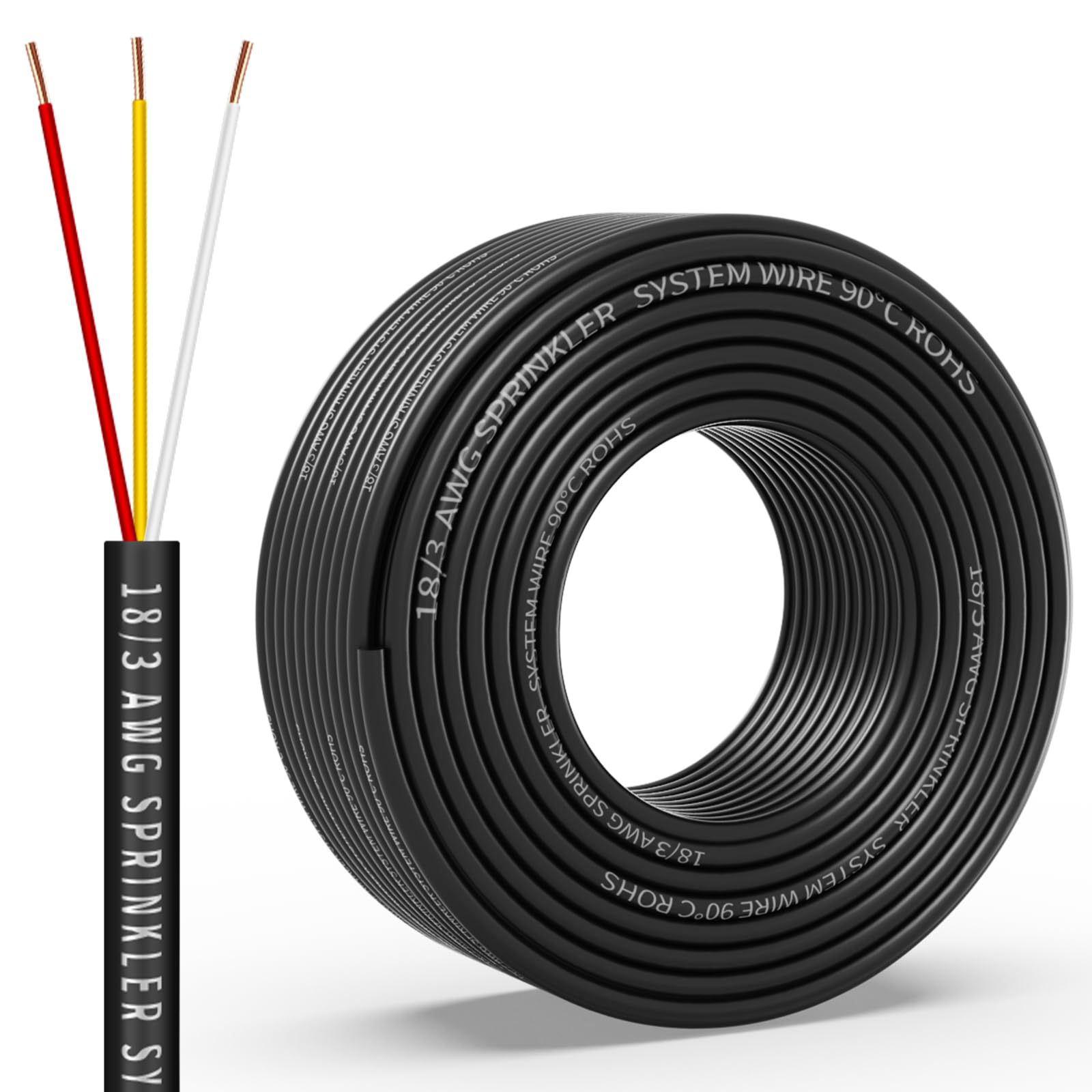 Photo 1 of 18/3 Solid Sprinkler System Wire 50ft, 18 Gauge Irrigation Wires PVC Jacket Sprinkler Cable for Underground Irrigation Valves Field Central Control System