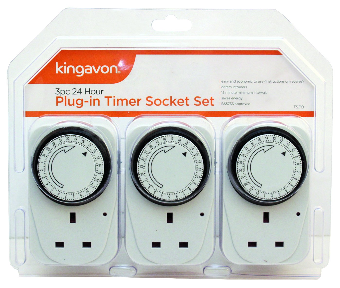 Kingavon 1 BBTS210 24 Hour Plugin Timer Socket Set, Set of 3 Pieces