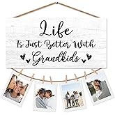 CGBHW Grandkids Picture Frame Photo Holder for Wall, Grandparents Picture Frame, Grandma Grandpa Gifts, Grandparents Life is Better with Grandkids Hanging Photo Display