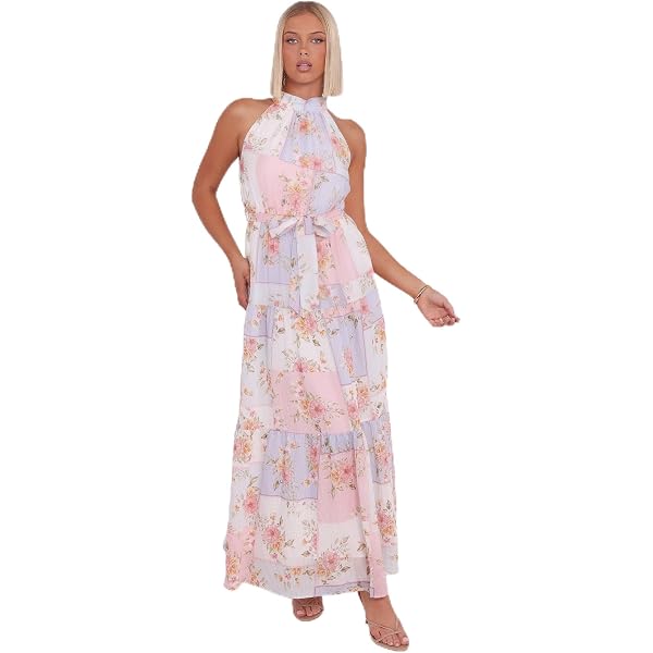 eden floral halter maxi dress Vivid Eden Women's Vacation Casual Floral Print Backless Halter Dress  Sundress Long Women Dresses Summer Maxi Summer,Plain/Plaid/Striped/Casual