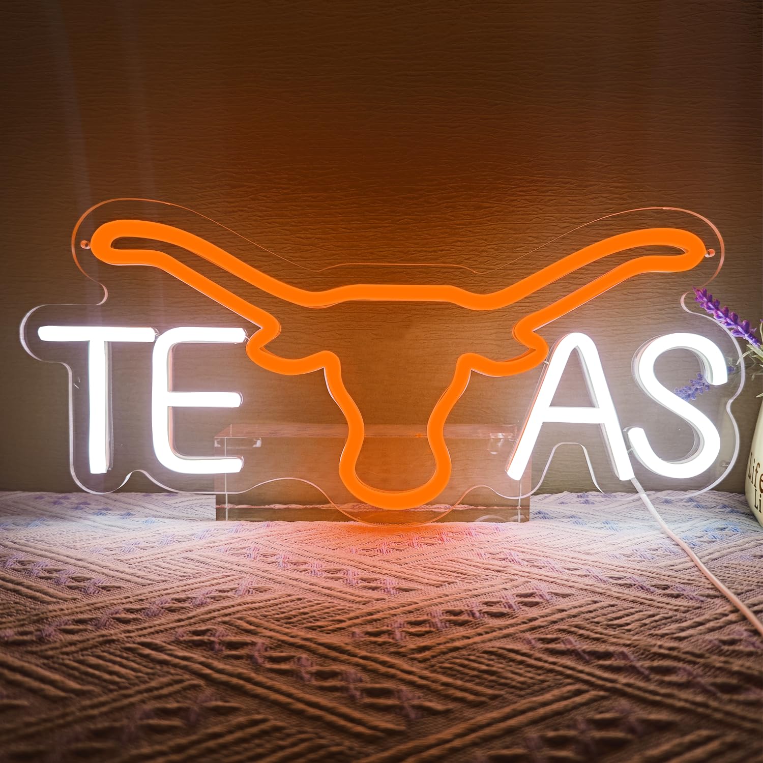 Photo 1 of Orange Cow Head Neon Signs TEXAS Longhorn Neon Sign Dimmable TEXAS Neon Light Sign Cow Neon Signs USB Powered Hanging Football Neon Sign for Game Room, Man Cave, Bar?Room Decor,Graduation Gifts