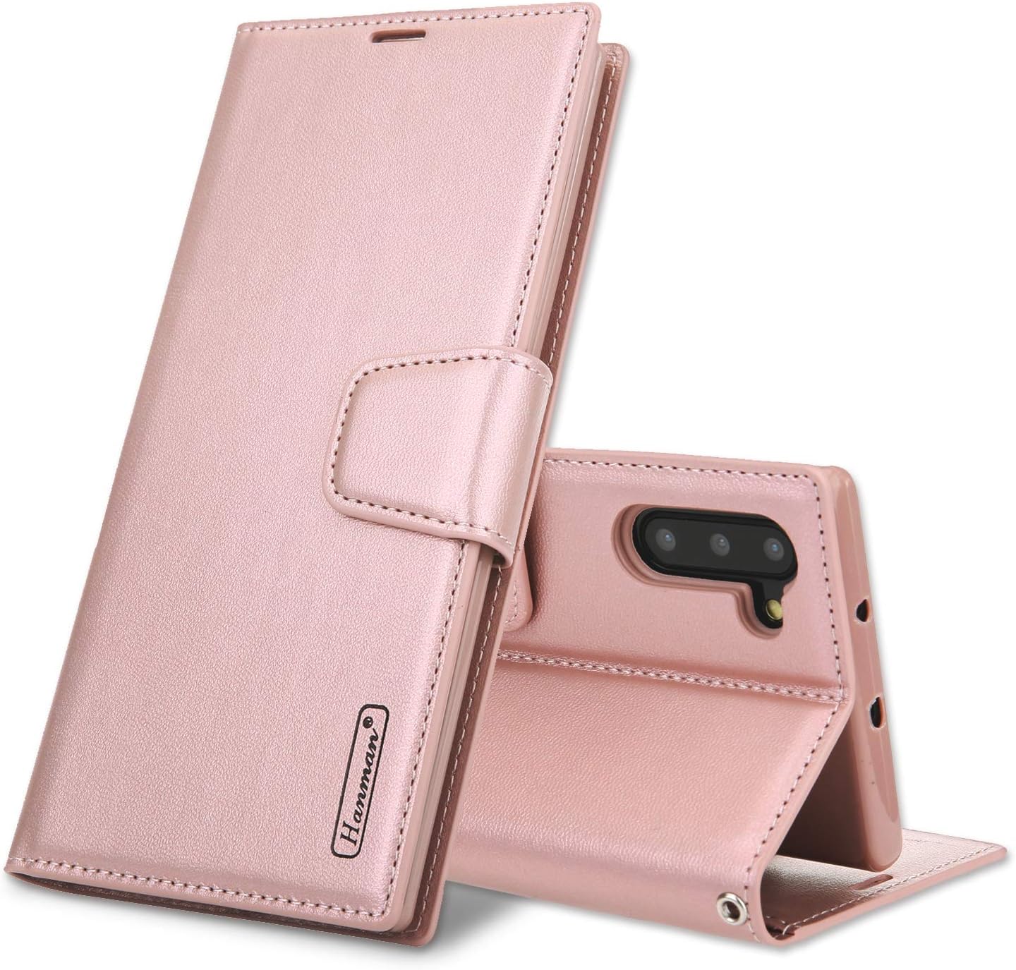 Hanman Samsung Galaxy Note 10 Case for women, Premium Leather Wallet Case with Kickstand, Card Slots, Cash Compartment, and Magnetic Closure, Book Design Flip Folio Cover (Rose Gold)