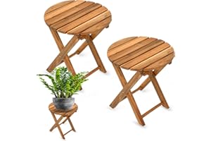 Timberholm Pack of 2 Small Folding Table, Portable Acacia Wood Side Table for Patio, Porch, Balcony, Indoor Plant Stand, Natural, 13 inches Height